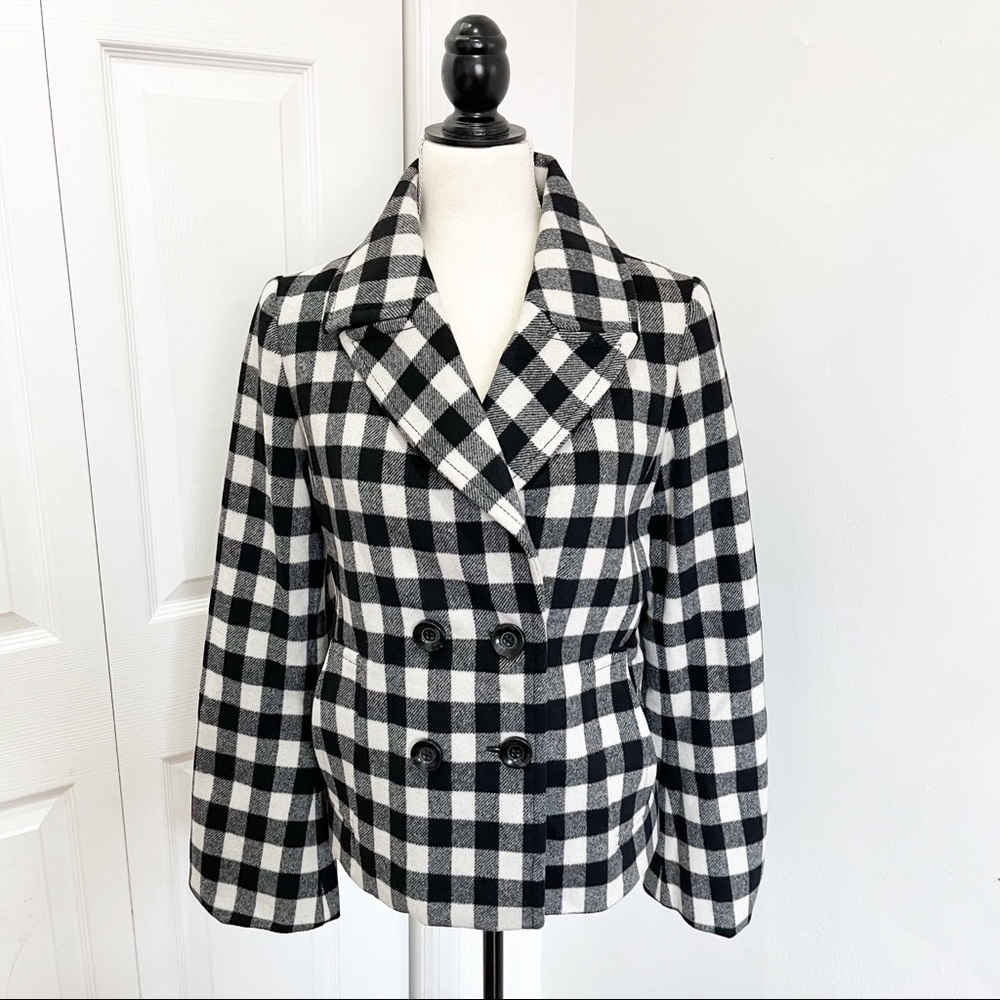 Black & White Plaid Double-Breasted Women's Jacket